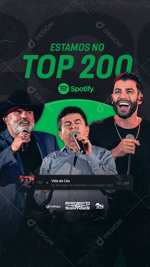 Social Media Story Estamos No Top 200 Spotify Cantores PSD Editavel
