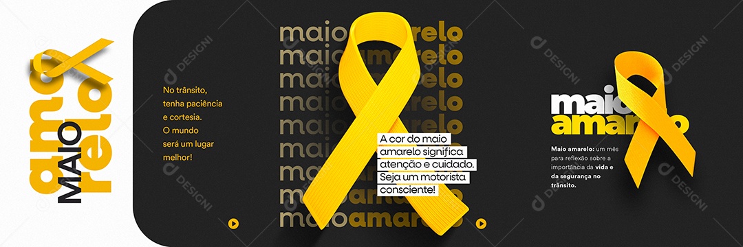 No Trânsito Tenha Paciência E Cortesia Maio Amarelo Carrossel Social Media PSD Editável