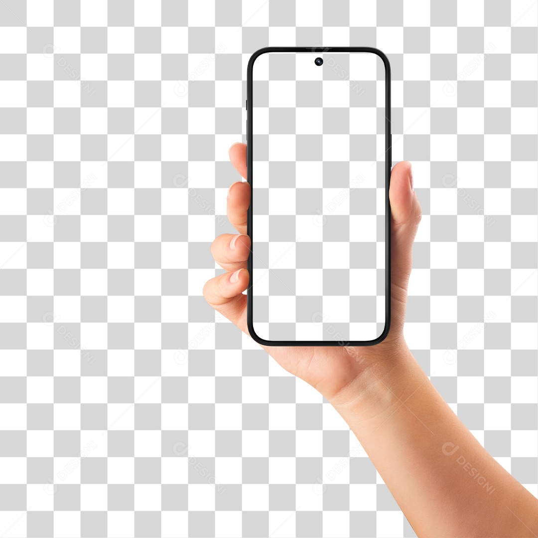 Celular Smartphone em Mão de Mulher PNG Transparente