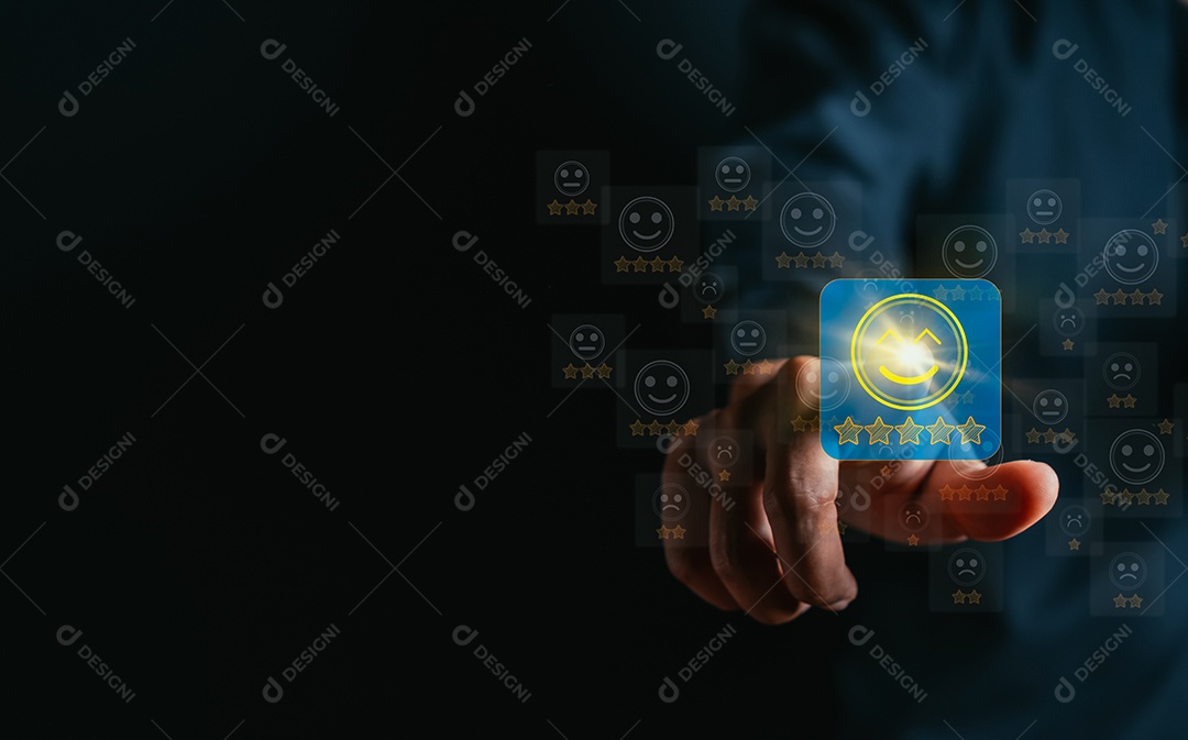 Empresário do cliente tocando e ilustração brilhante