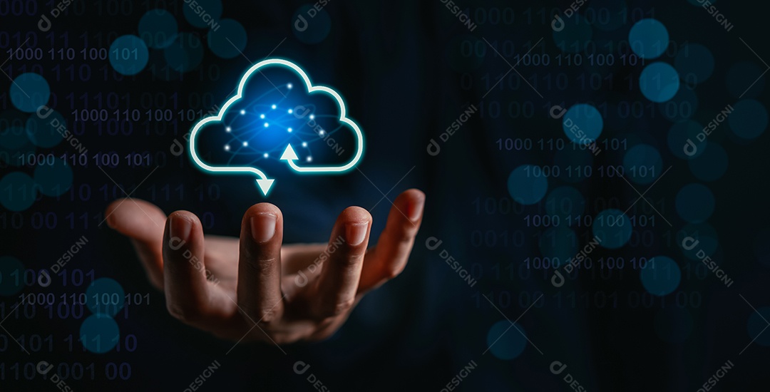 Segure a computação em nuvem virtual brilhante para baixar e carregar informações