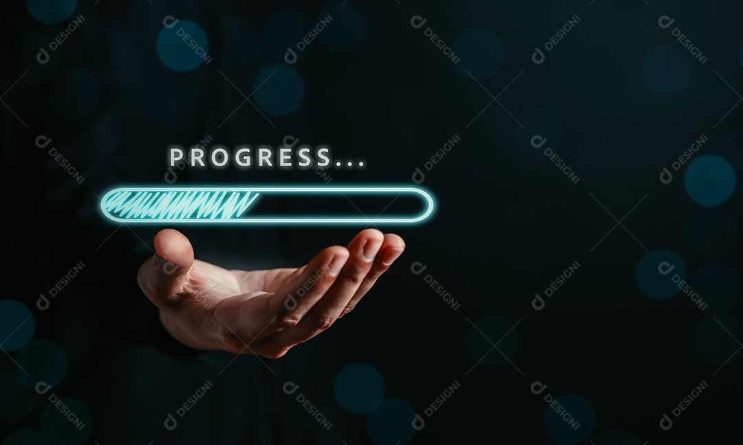 Mão segure a barra de toque de atualização de processamento de software