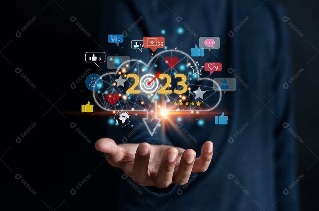 Os empresários de 2023 estabelecem metas de rede de comunicação on-line, tecnologia de conexão global