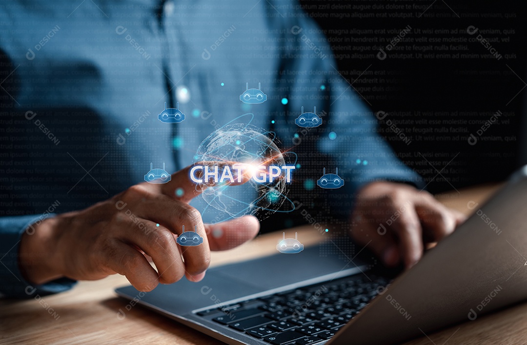 Empresário usando chatbot em inteligência inteligente de computador Ai.