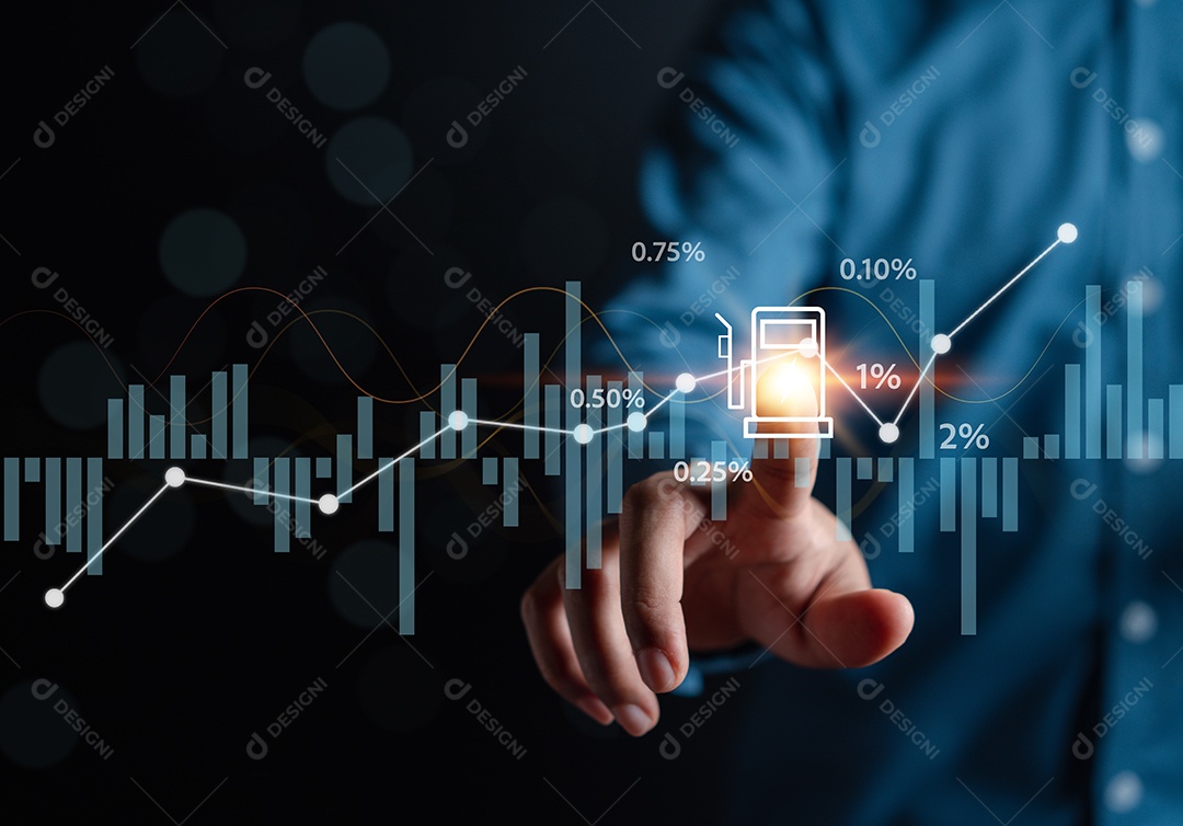 Mercado mundial do gráfico de energia de petróleo, impacto na economia, gráfico de toque do empresário sobre o preço do petróleo