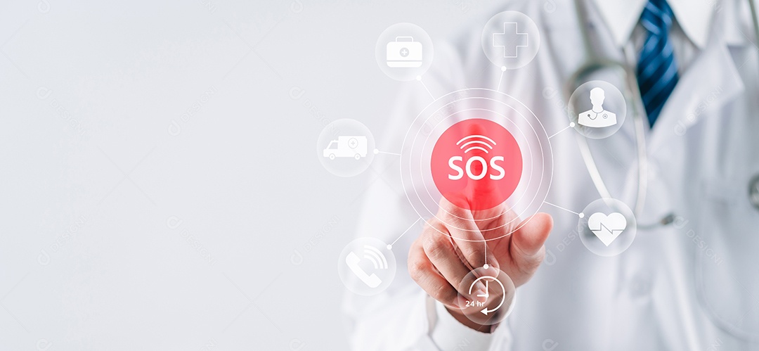 Botão de pressão do médico ligando para o SOS Emergência