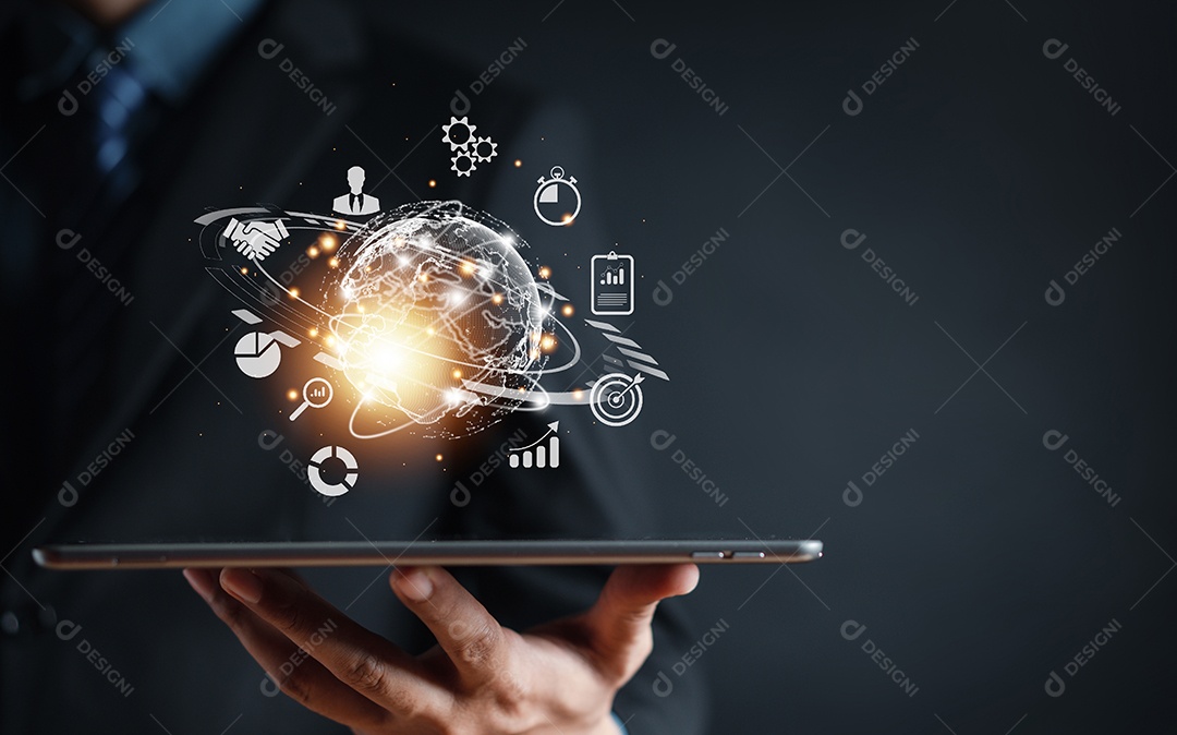 Empresário mostrando líderes de desenvolvimento de planejamento de metas de negócios