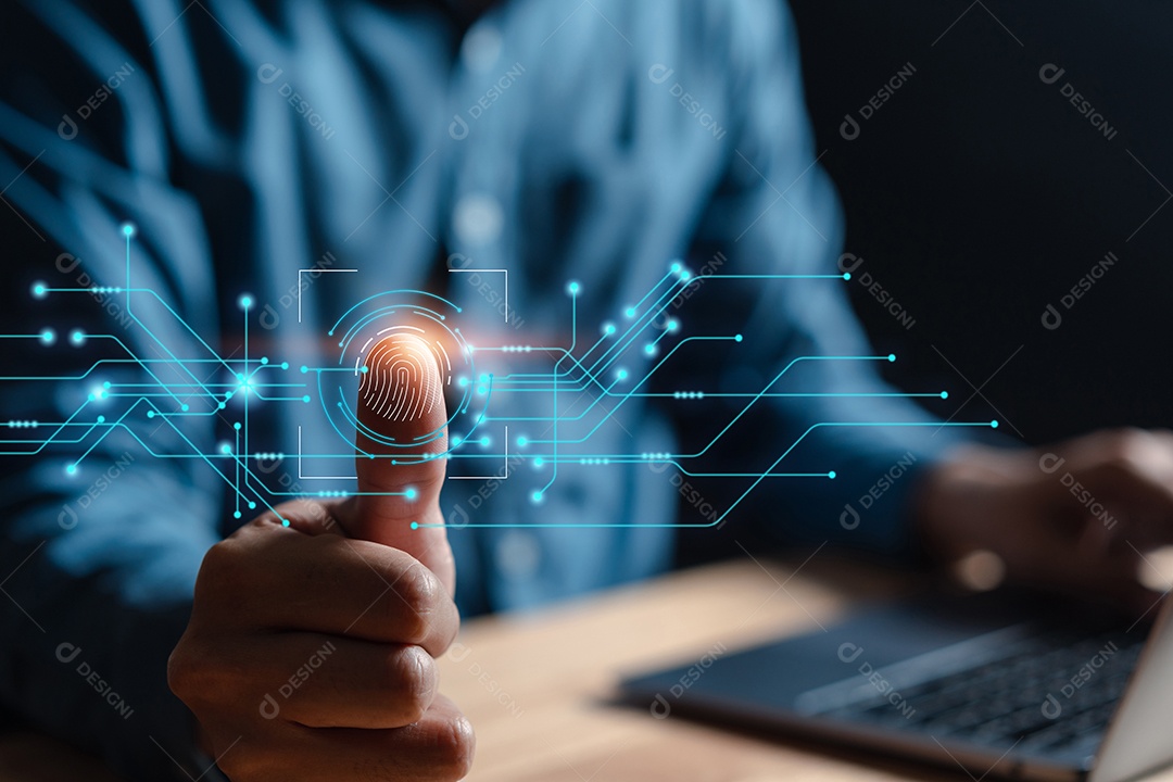 Processamento digital futurista de scanner de impressão digital de identificação biométrica.