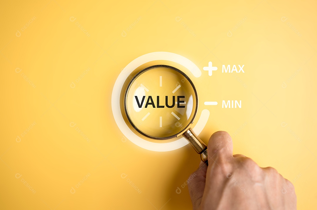 Foco da lupa para baixar o progresso do ícone para aumentar o lucro de valor agregado para beneficiar o crescimento