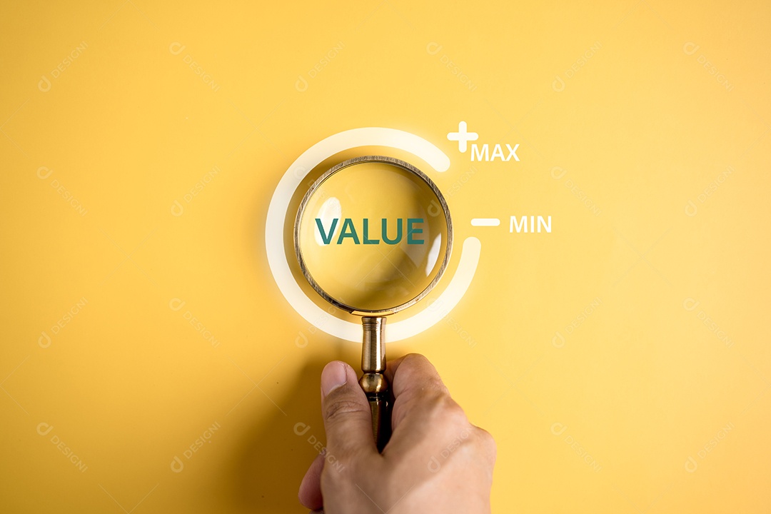 Foco da lupa para baixar o progresso do ícone para aumentar o lucro de valor agregado para beneficiar o crescimento