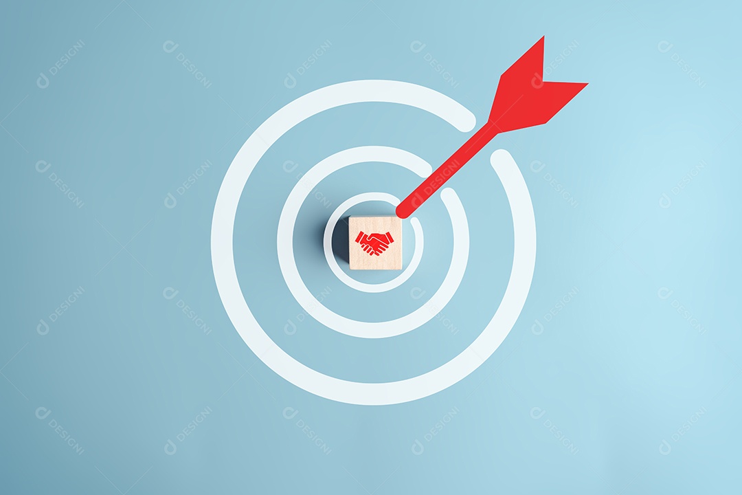 Ícone de alvo e aperto de mão para planejamento de liderança de desenvolvimento