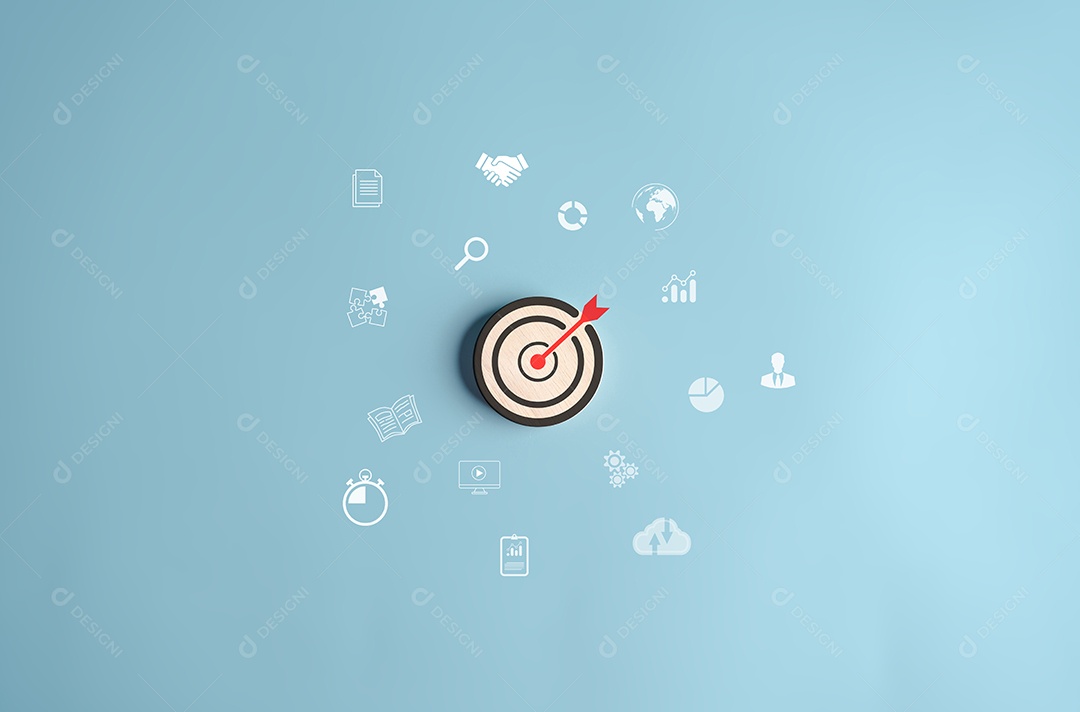 Visando o painel de destino no círculo de madeira para planejar a liderança de desenvolvimento