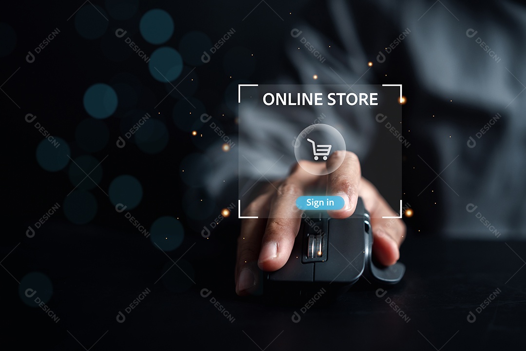 Mão de homem usando o mouse do computador, acesso ao pagamento de pagamentos on-line