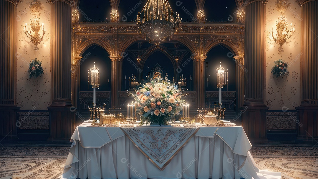 Linda imagem realista de interior de uma igreja.