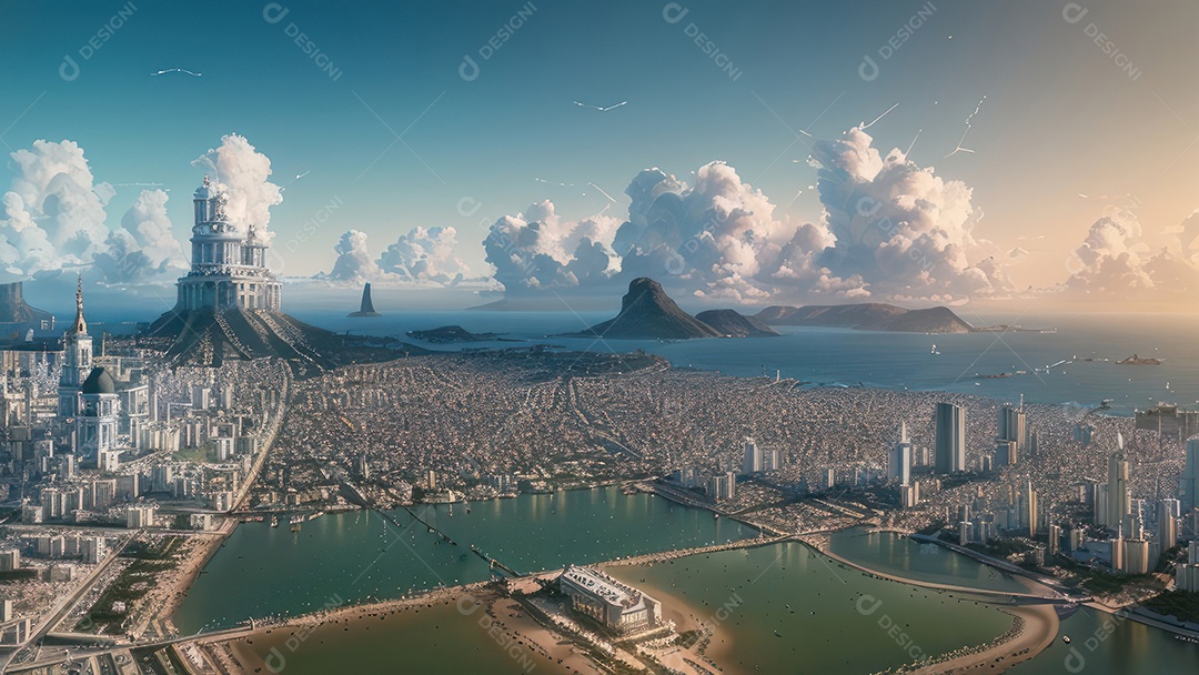 Linda imagem realista vista aérea de uma cidade.