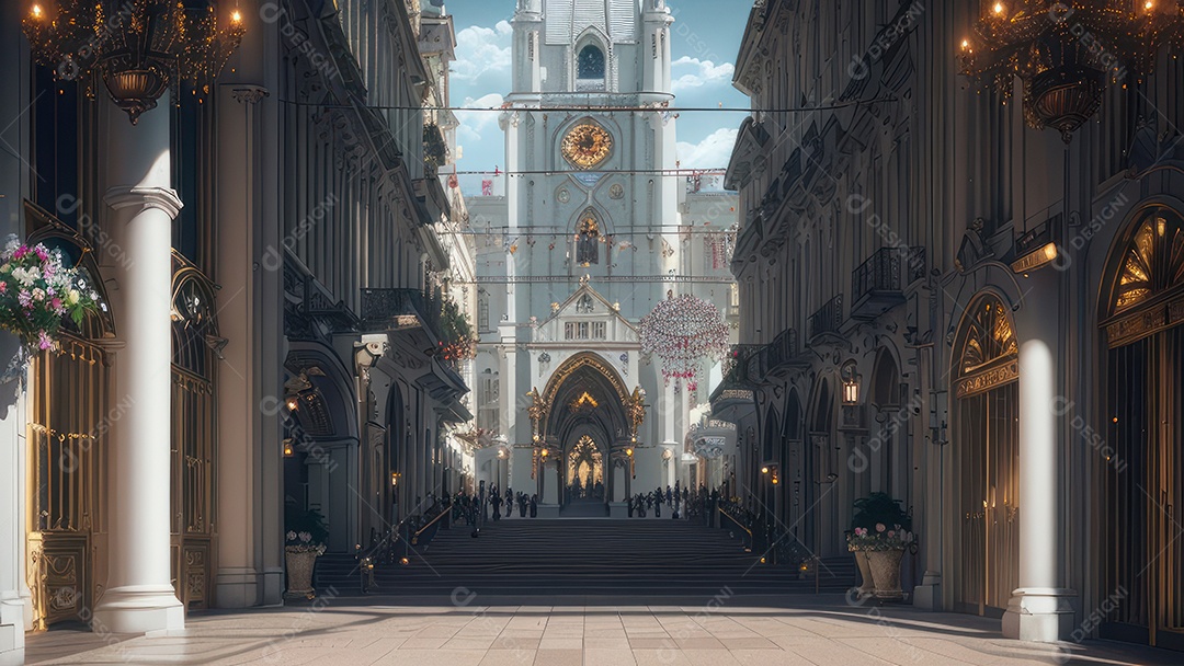 Linda imagem realista de interior de uma igreja.