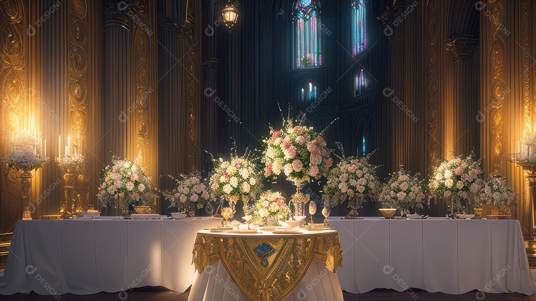 Linda imagem realista de interior de uma igreja.