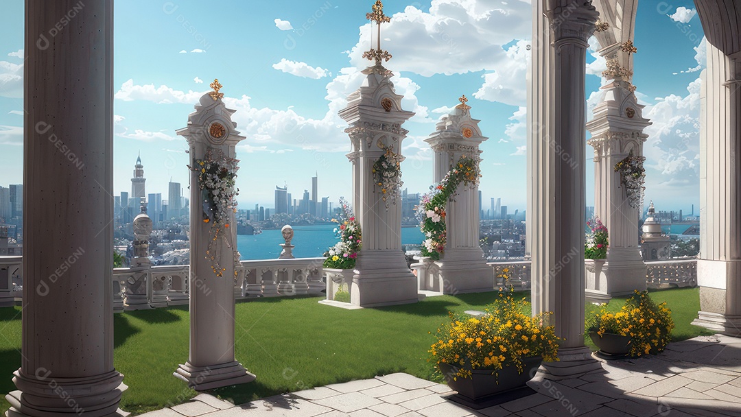 Linda imagem realista de interior de uma igreja.