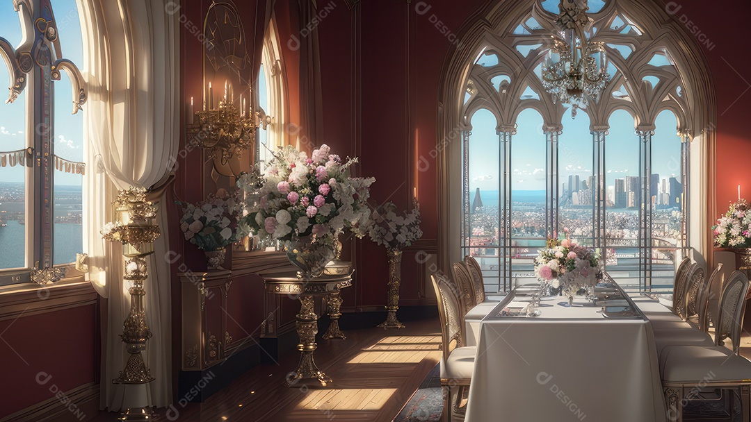 Linda imagem realista de interior de uma igreja.