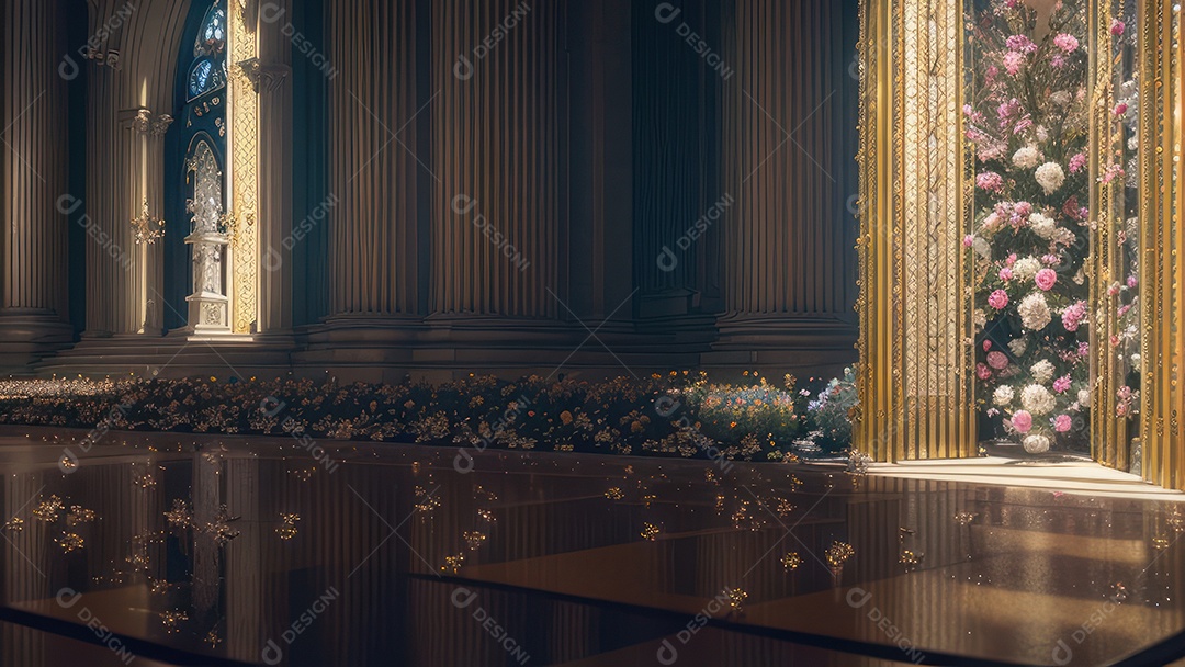 Linda imagem realista de interior de uma igreja.