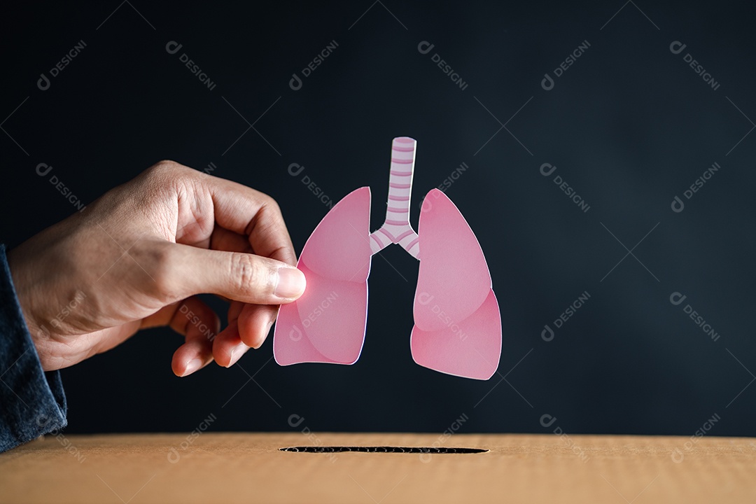 As mãos soltam o pulmão para o conceito de caixa de doação.