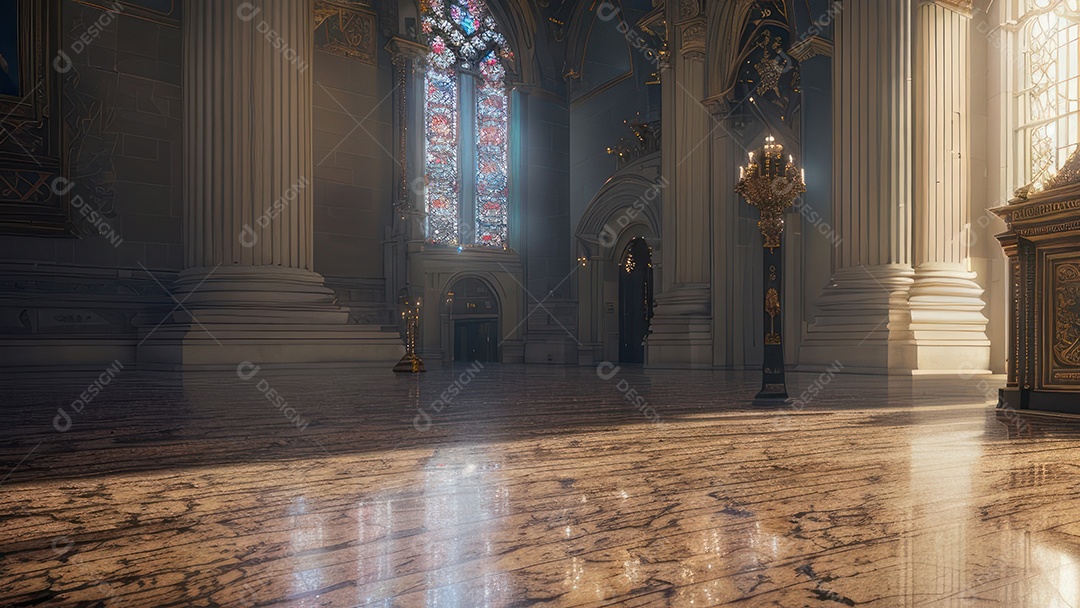Linda imagem realista de interior de uma igreja.