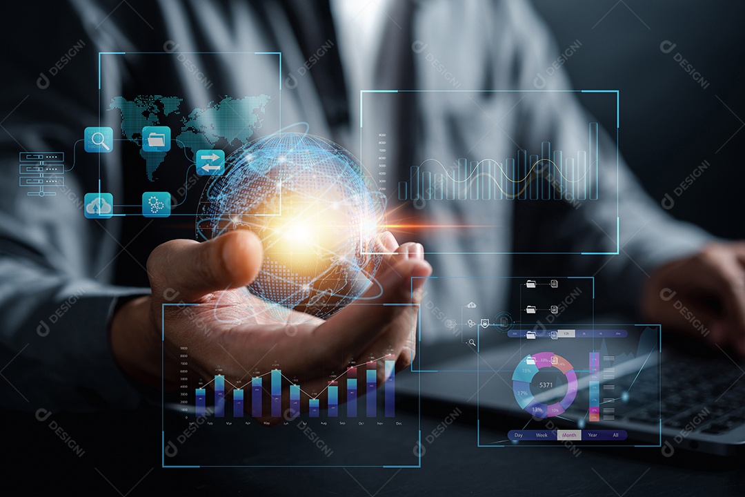 Empresário usando liderança de desenvolvimento de planejamento