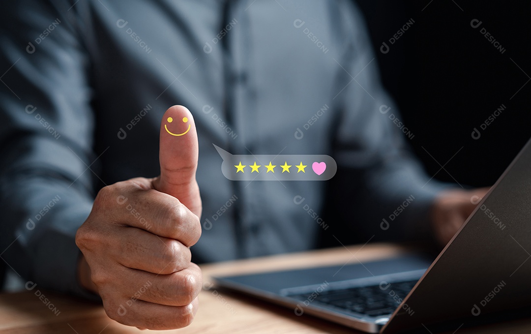Empresário com polegar para cima Emoção positiva feliz cinco estrelas e ícone de coração