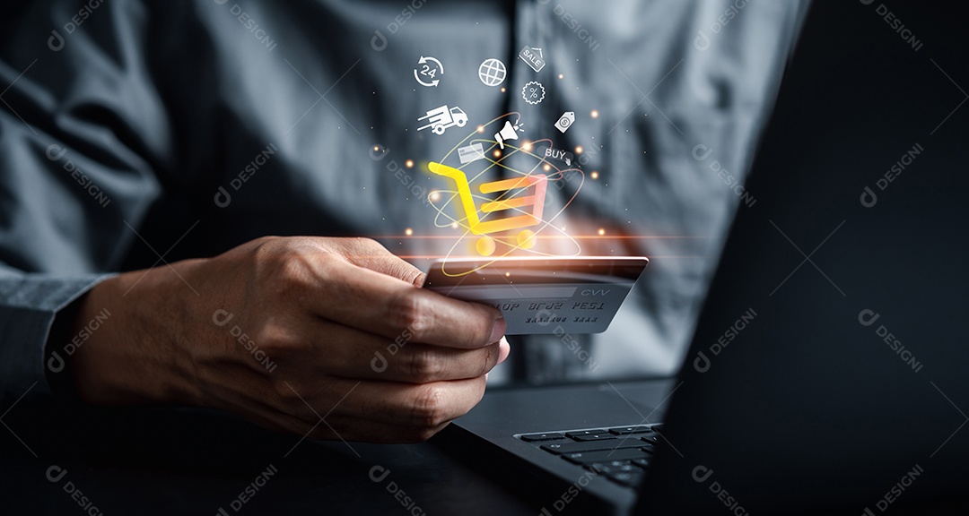 Conceito de pagamento on-line de compras.