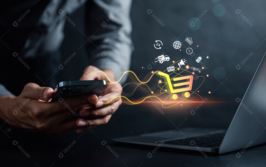 Conceito de pagamento on-line de compras.