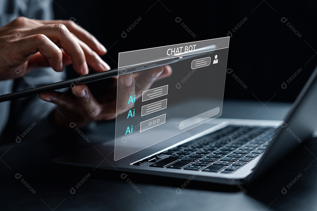 Inteligência de bot de bate-papo Ai. Empresário usando bate-papo no smartphone