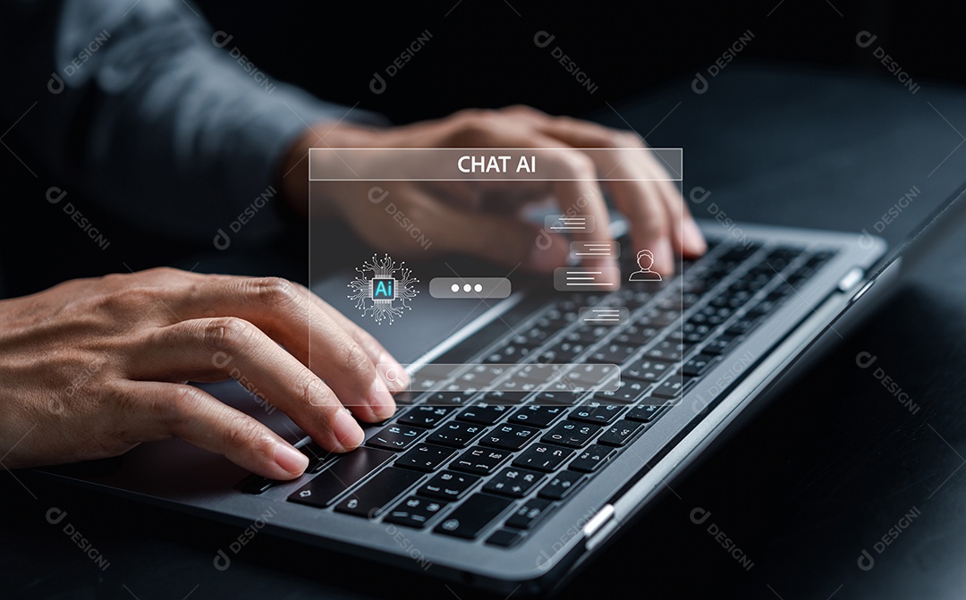 Inteligência de bot de bate-papo Ai. Empresário usando bate-papo no smartphone