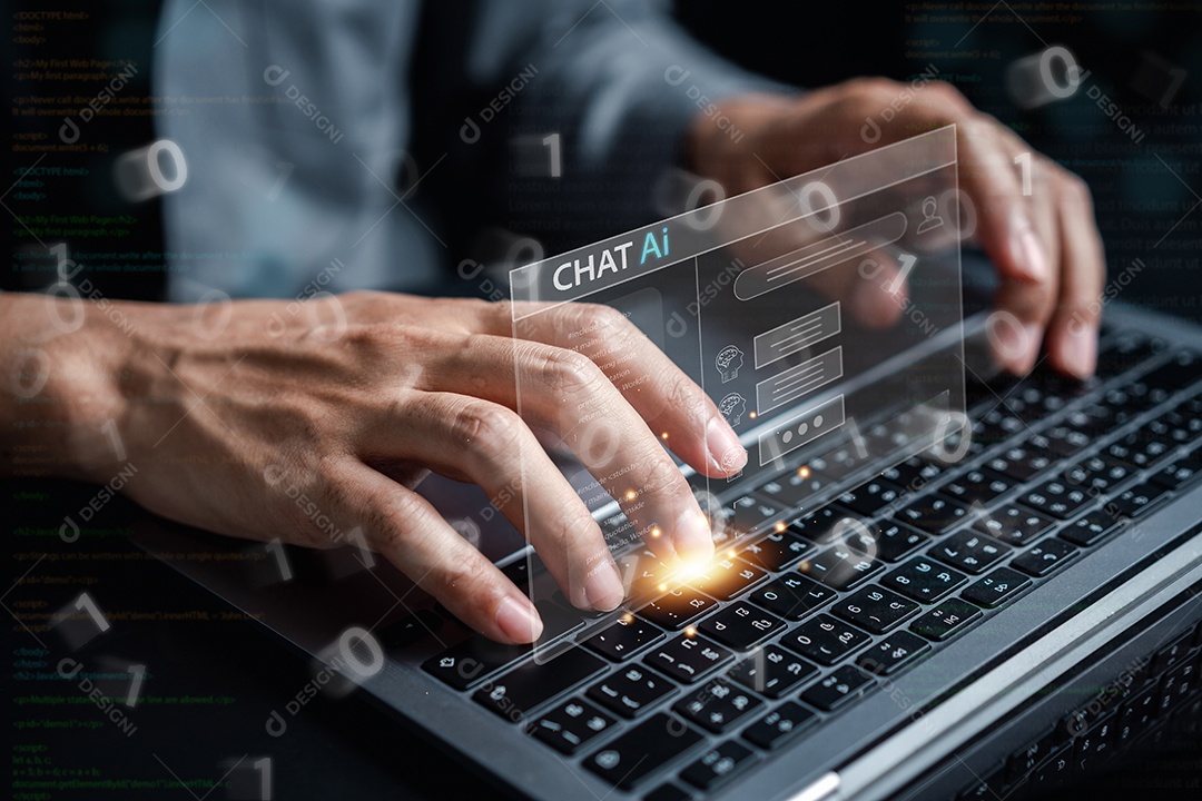 Inteligência de bot de bate-papo Ai. Empresário usando bate-papo no smartphone