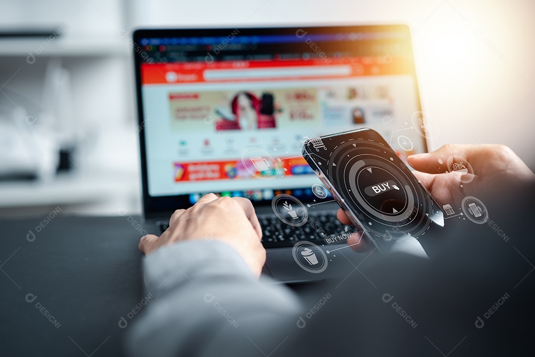 Conceito de comércio eletrônico de pagamento on-line de compras.