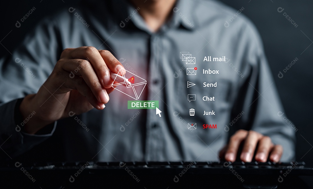 Sinal de alerta de vírus de spam por e-mail para notificação sobre proteção de segurança de cartas na Internet