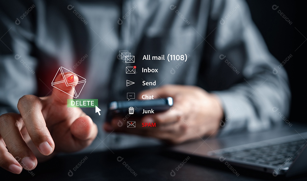 Sinal de alerta de vírus de spam por e-mail para notificação sobre proteção de segurança de cartas na Internet