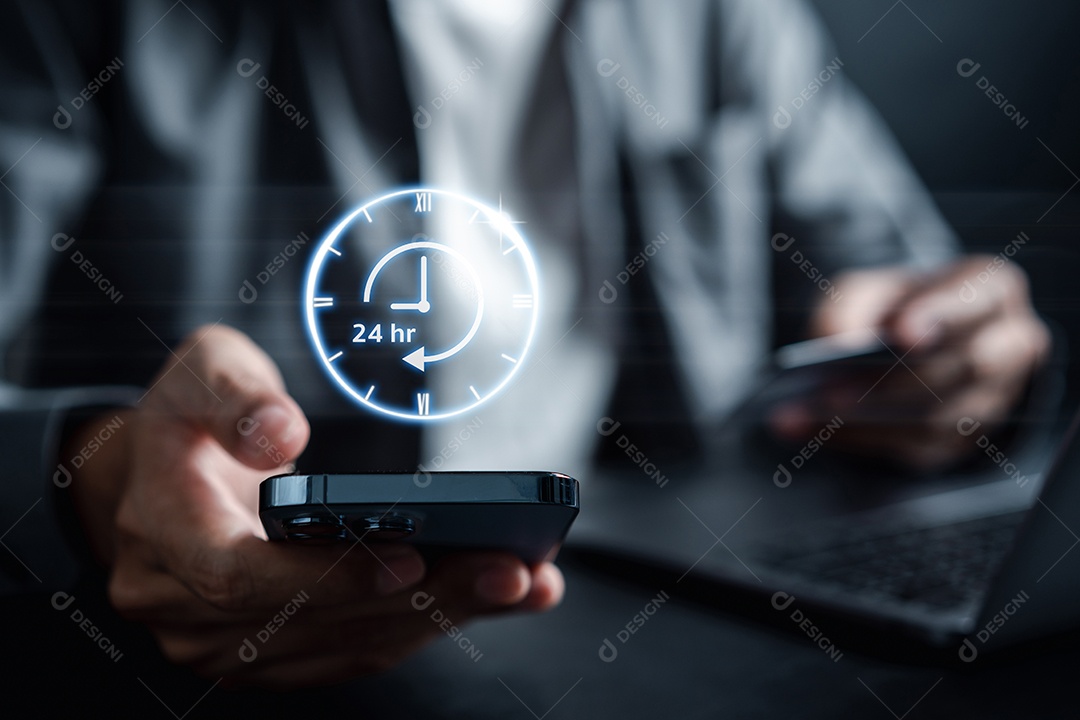 Serviço sem escalas 24 horas conceito de loja online. empresário no serviço de compras on-line 24 horas por dia