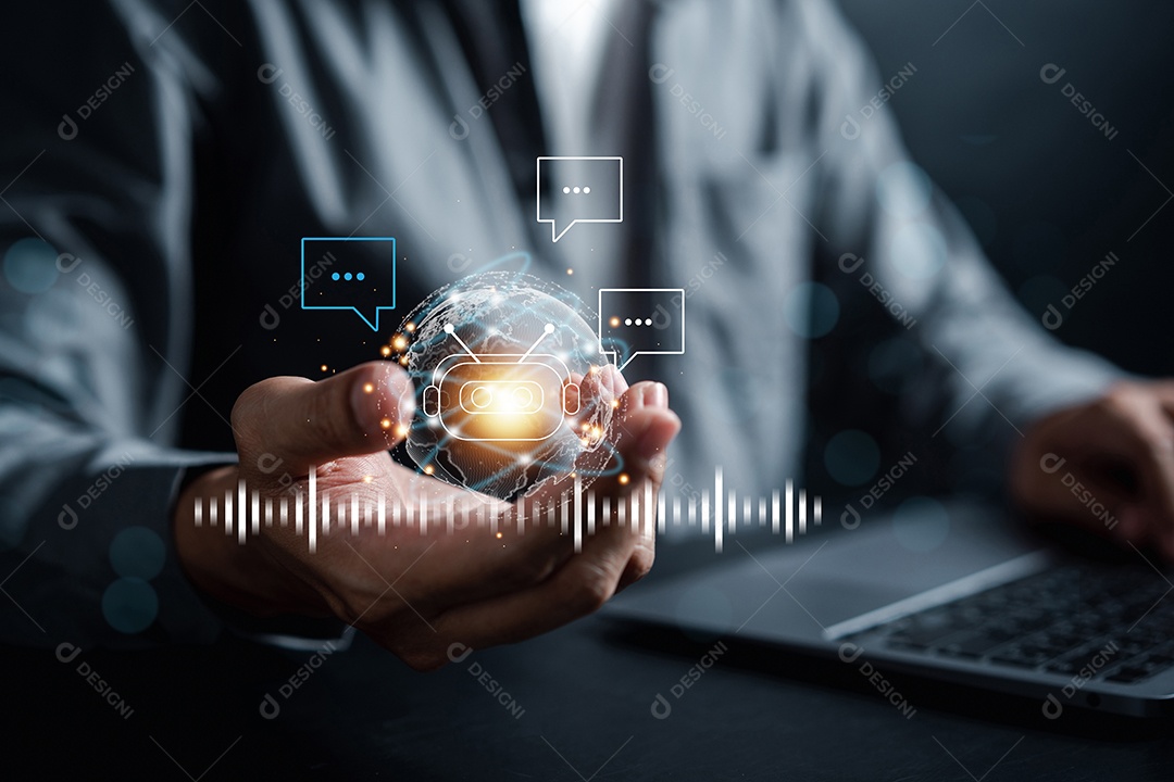 Empresário usando chatbot em inteligência de smartphone Ai.