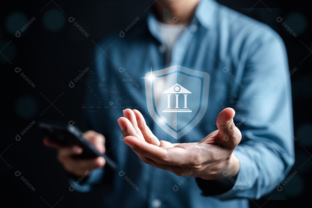 Segurança cibernética em serviços bancários e pagamentos on-line móveis, marketing digital.