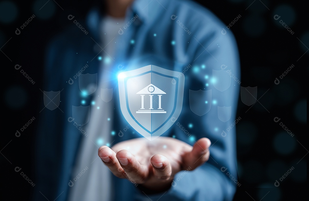 Segurança cibernética em serviços bancários e pagamentos on-line móveis, marketing digital.