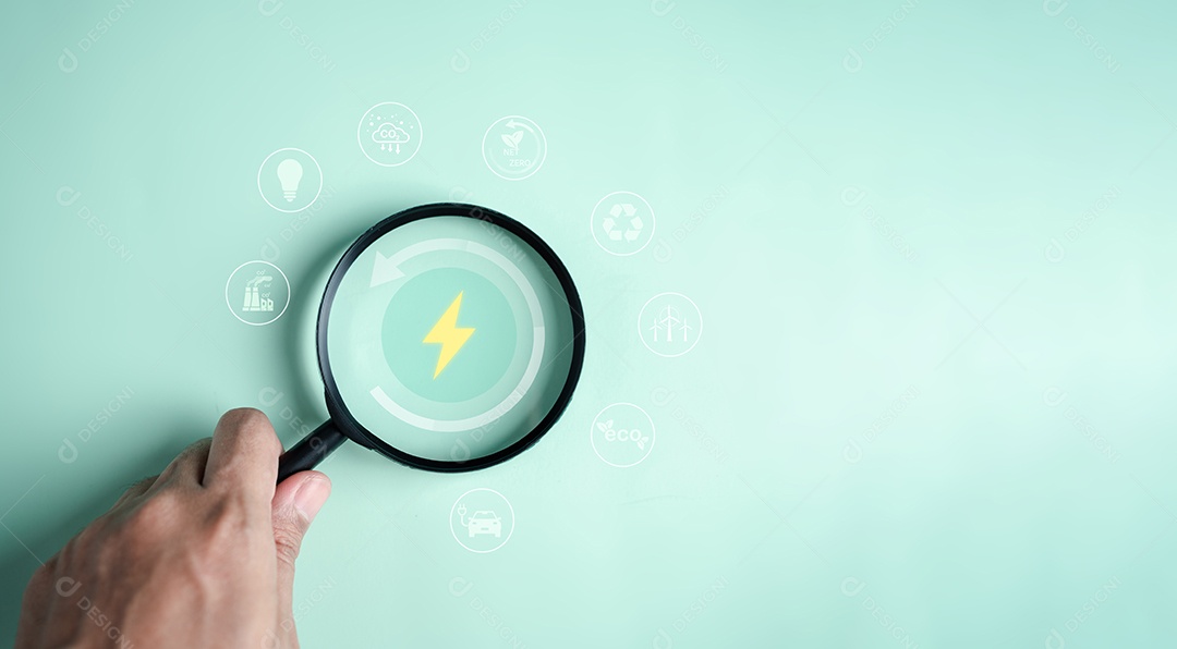 Foco da lupa no ícone de redução de CO2 na redução global da emissão de CO2 ou dióxido de carbono