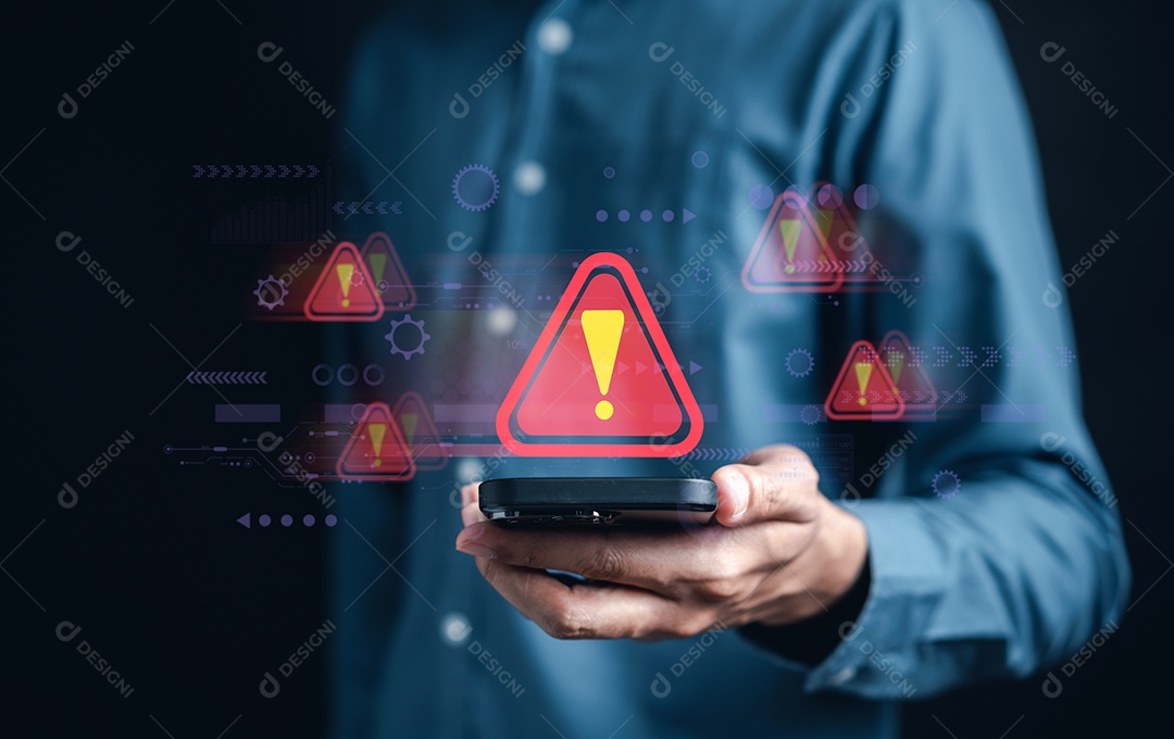 Sinal de advertência do sistema para erro de notificação e conceito de manutenção.