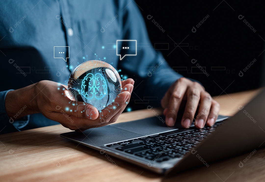 Inteligência de bot de bate-papo Ai. Empresário usando bate-papo no smartphone Bate-papo com Inteligência Artificial AI