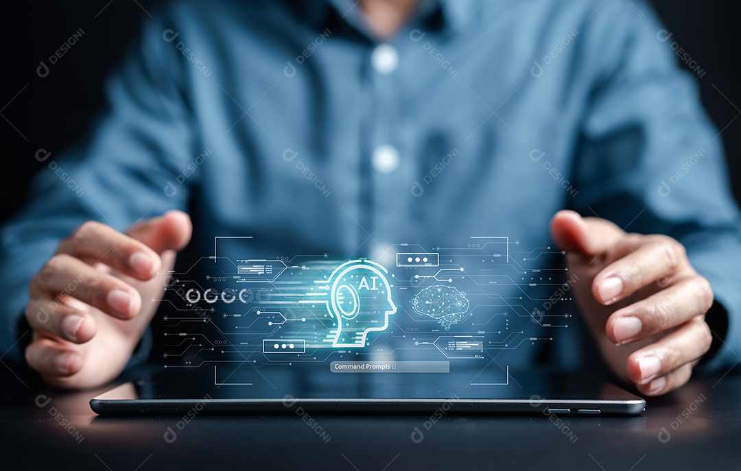 Empresário usando inteligência de bot de bate-papo Ai.