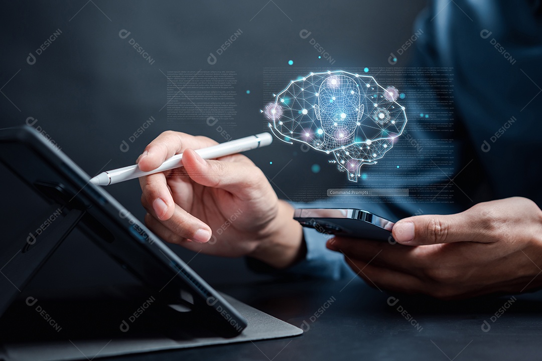 Empresário usando inteligência de bot de bate-papo Ai.