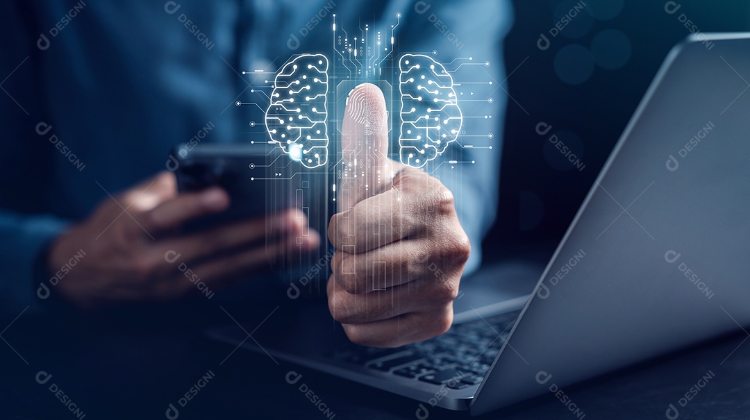 Empresário usando inteligência de bot de bate-papo Ai.