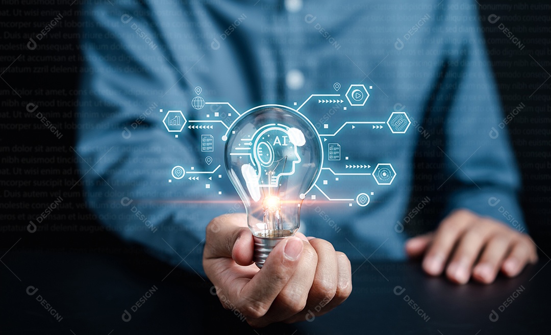 Empresário usando bot de bate-papo na inteligência de smartphone Ai.