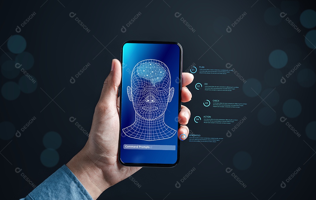 Empresário usando bot de bate-papo na inteligência de smartphone Ai.