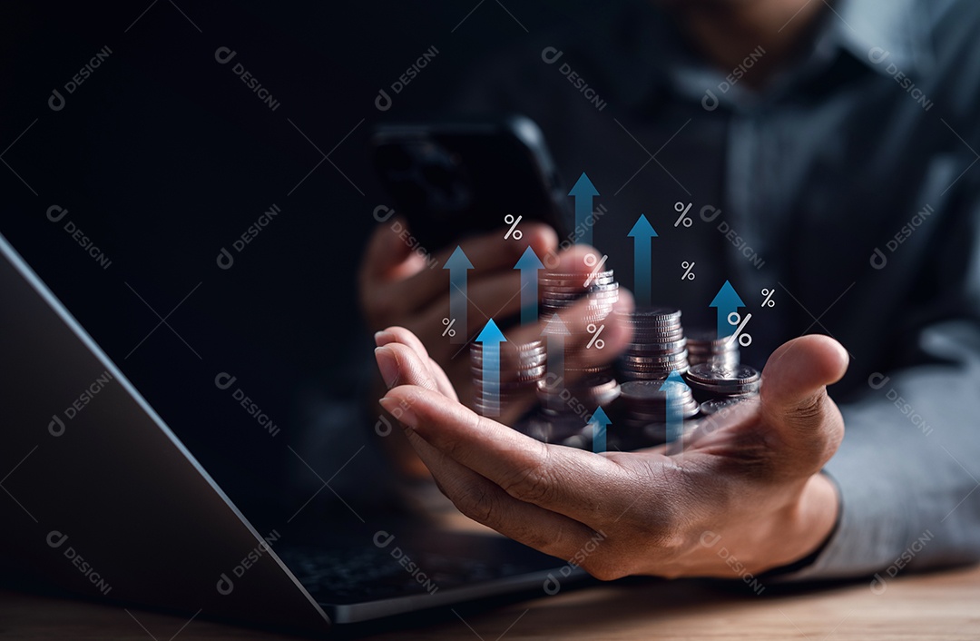 Finanças empresariais e conceito de investimento, ganho de capital crescimento econômico do dinheiro mundial.