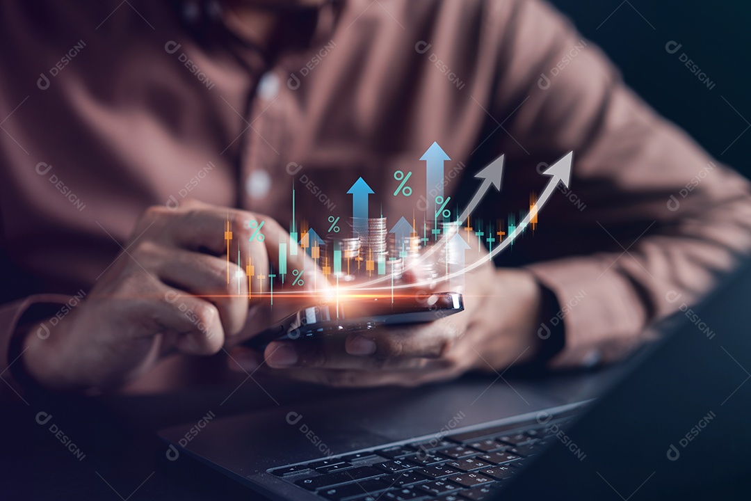 Finanças empresariais e conceito de investimento, ganho de capital crescimento econômico do dinheiro mundial.